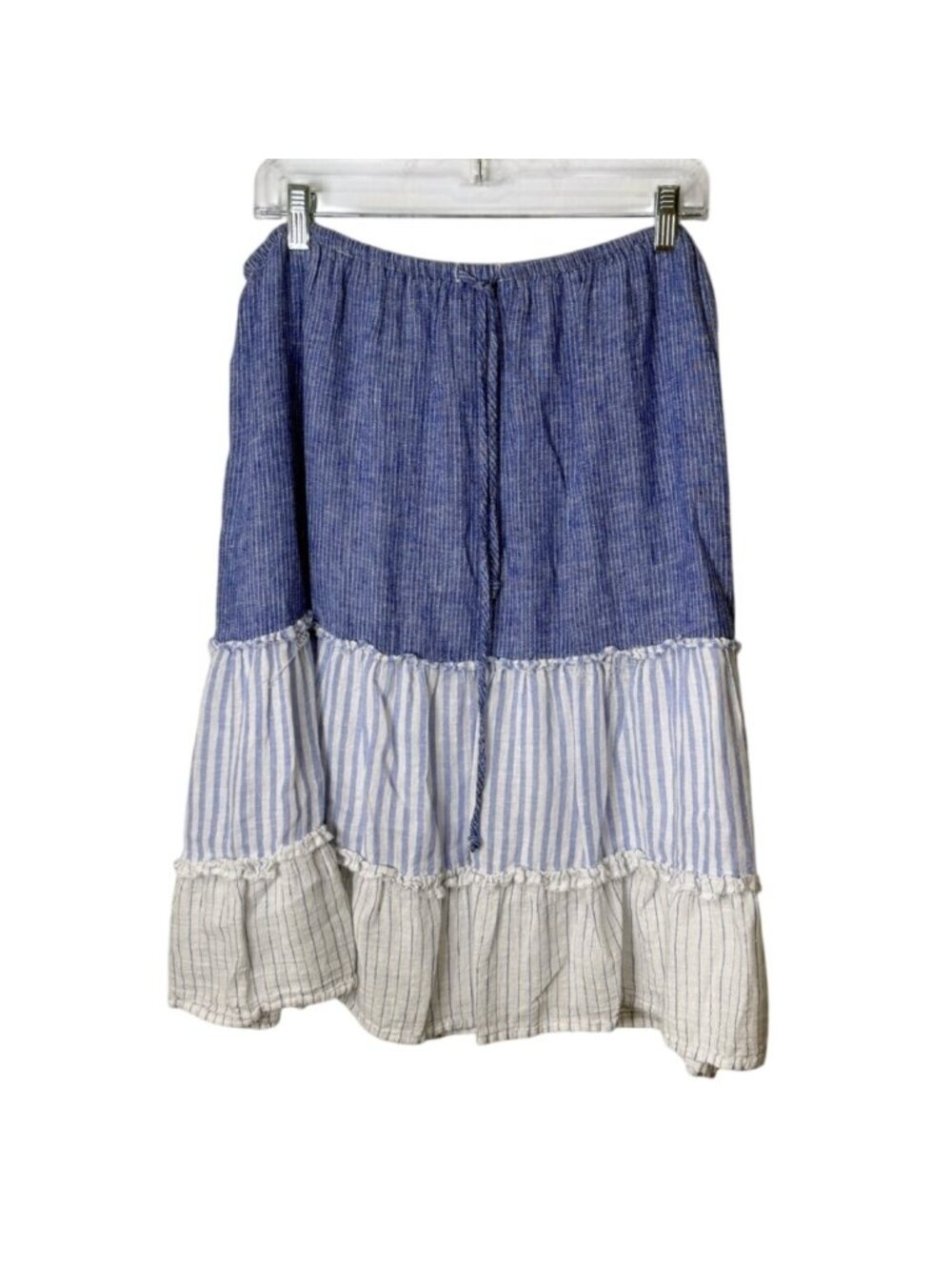 Rails Womens Size L Skirt Blue White Striped Tiered Linen Blend Boho Cottage - Picture 1 of 8